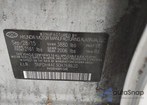 2016 Hyundai Elantra Se from USA, damaged, VIN 5NPDH4AE3GH768628